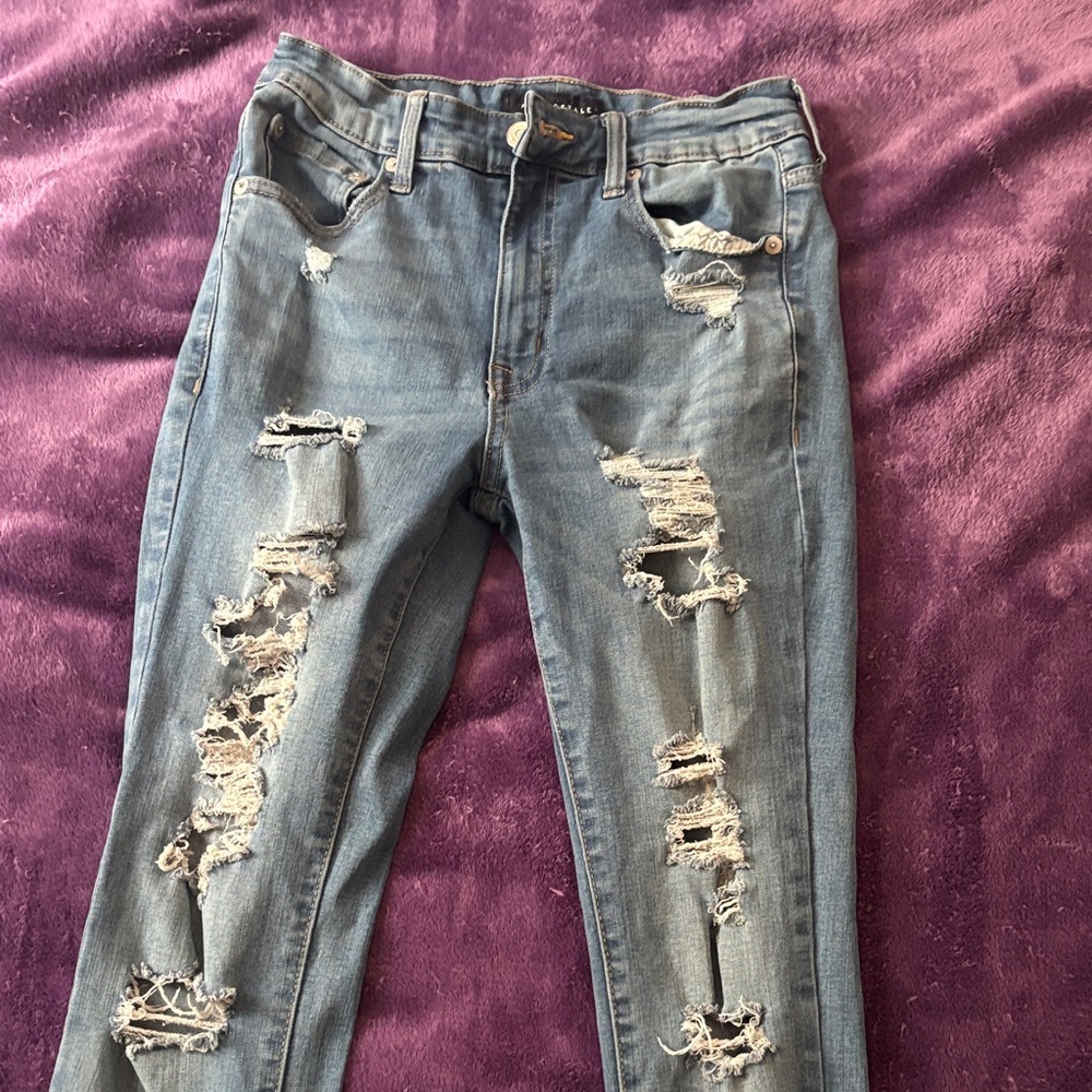 Aeropostale Blue Skinny Jeans Distressed Style